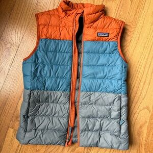 Patagonia Kids' Tri-Tone Puffer Vest - Orange, Blue, and Gray